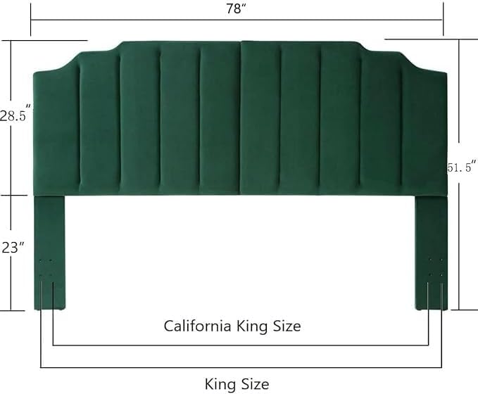 24KF Jade Velvet Tufted King Upholstered Headboard, Modern Vertical Channel Design California King Headboard with Stepped Silhouette Top Edge,Jade-Ruum Studio Home
