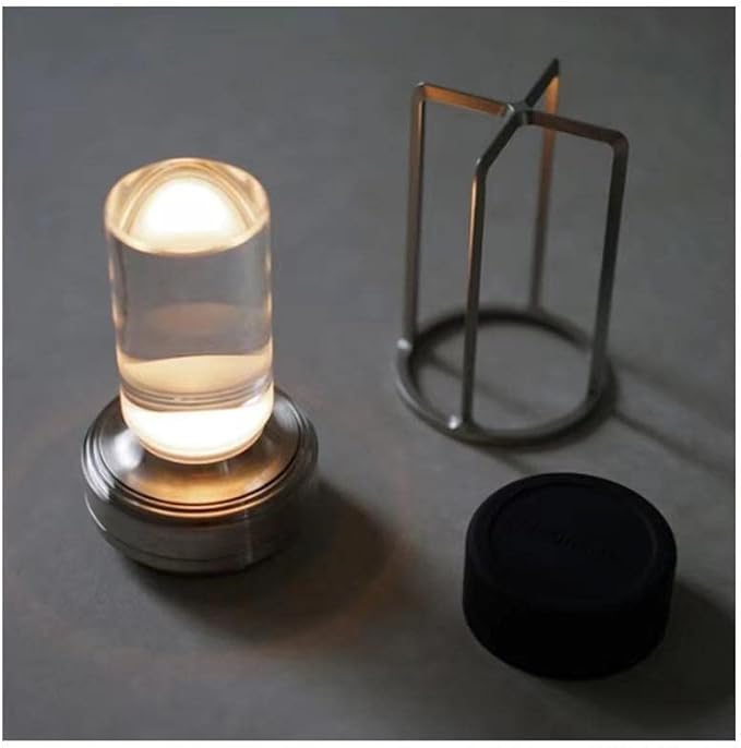 Portable Metal Table Lamp for Indoor/Outdoor ,Rechargeable Cordless LED Lamp, 3-Colour Infinitely Dimming Battery Powered Small Desk Lamp, Restaurant/Bedroom/Bar/Coffee Shop/Camping Light (Silver)-Ruum Studio Home