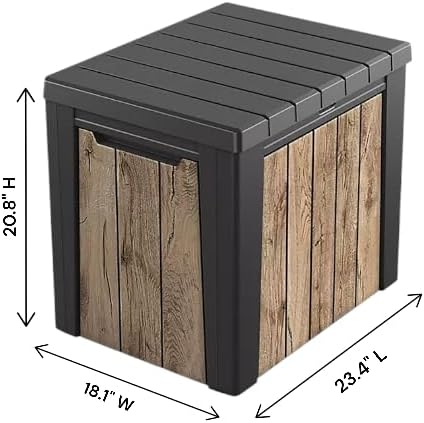 Outdoor Storage Box, Wood-Look Resin Deck Container, Indoor/Outdoor Storage, Ash Wood Brown (30 Gallon)-Ruum Studio Home