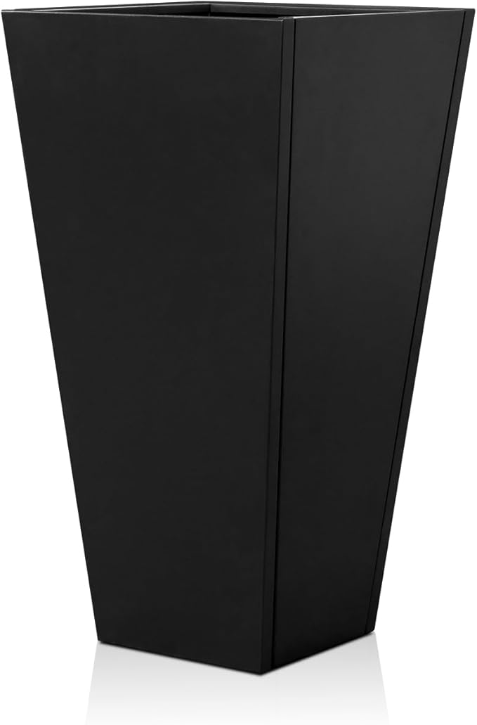 Tall Black Planter Tapered Metal Modern Flower Plant Pot Black Square Galvanized Steel Planter 30In Indoor Outdoor for Front Porch Garden Patio Grande Plant Tree Commercial Residential Heavy Duty-Ruum Studio Home
