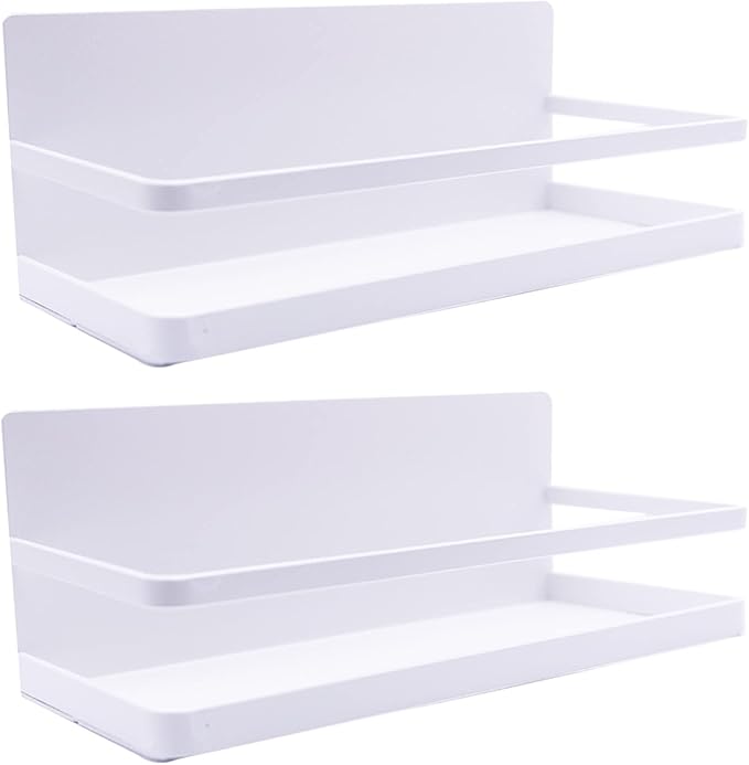 Magnetic Spice Rack Refrigerator Side Magnetic Spice Rack Kitchen Magnetic Shelf Magnetic Fridge Shelf Perfect Space Saver for Kitchen/Apartment 2 Pack (White)-Ruum Studio Home