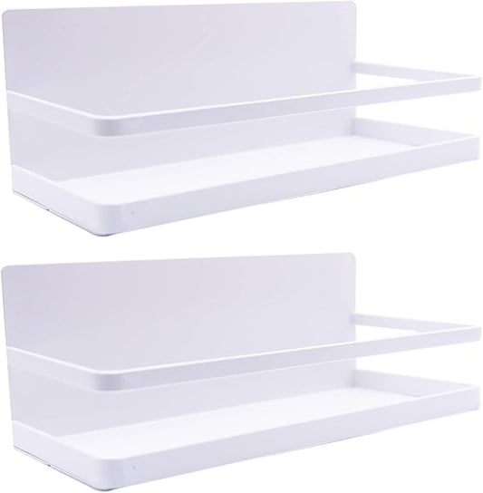 Magnetic Spice Rack Refrigerator Side Magnetic Spice Rack Kitchen Magnetic Shelf Magnetic Fridge Shelf Perfect Space Saver for Kitchen/Apartment 2 Pack (White)-Ruum Studio Home