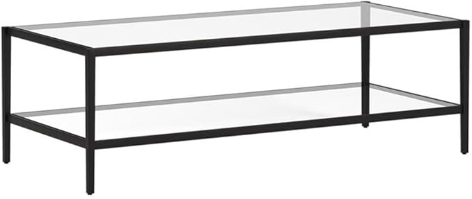 Henn&Hart 54" Wide Rectangular Coffee Table with Glass Shelf in Blackened Bronze, Modern coffee tables for living room, studio apartment essentials-Ruum Studio Home