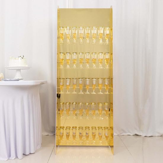 Tableclothsfactory Gold Mirror Finish 5-Tier Wine Glass Stemware Rack, 40 Champagne Flute Holder Foam Board Wall Stand - 5ft for Party & Decorations-Ruum Studio Home