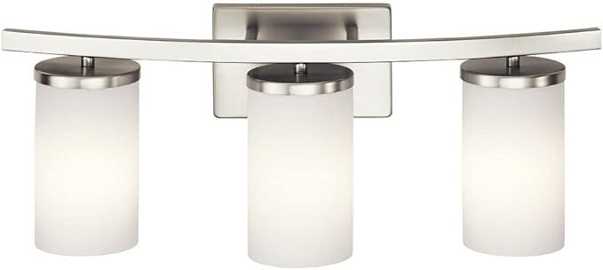 Kichler Crosby 23" Vanity Light in Brushed Nickel, 3-Light Contemporary Bathroom Light with Satin Etched Cased Opal Glass, (23" L x 8.75" H), 45497NI-Ruum Studio Home