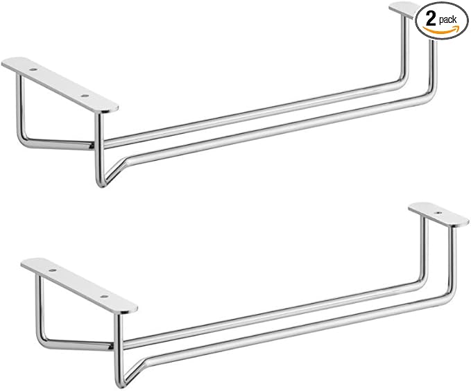 Soro Essentials- 10" Glass Hanging Stemware Rack Chrome Plated Set of 2- Wine Glass Hangers Under Shelf Cabinet Wire Wine Holder Storage Hanger for Cabinet Kitchen Bar or Home-Ruum Studio Home