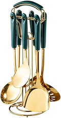 Generic Stainless Steel Kitchen Utensil Set, Spoon, Spatula, Pasta Server, Small Spatula (Green & Gold)-Ruum Studio Home