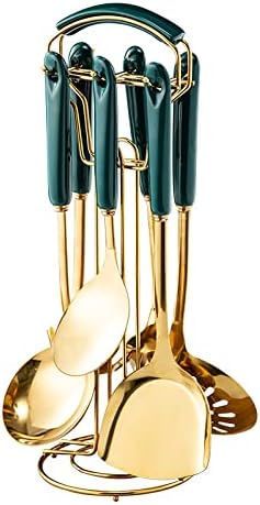 Generic Stainless Steel Kitchen Utensil Set, Spoon, Spatula, Pasta Server, Small Spatula (Green & Gold)-Ruum Studio Home