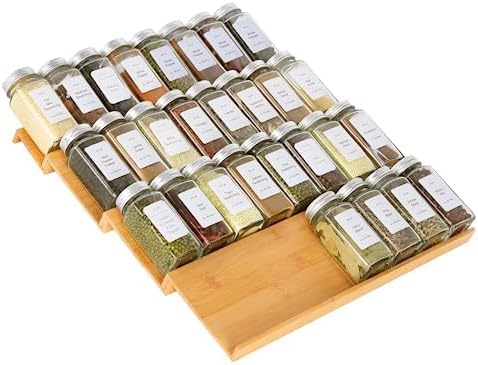 Spice Drawer Organzier,4 Tiers Bamboo Spice Rack Tray Insert for Cabinet Drawer Countertop, Kitchen Seasoning Storage Drawer Organization,14.57" Wide x 15.8" Deep （Hold UP To 32 Jars-Ruum Studio Home