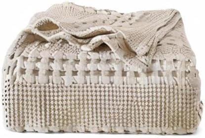 PHF 100% Cotton Waffle Weave Blanket Queen Size, Soft Lightweight Breathable Cozy Summer Blankets for Bed, Luxury Aesthetic Woven Bedding for Home Decor, 90"x90", Oatmeal-Ruum Studio Home