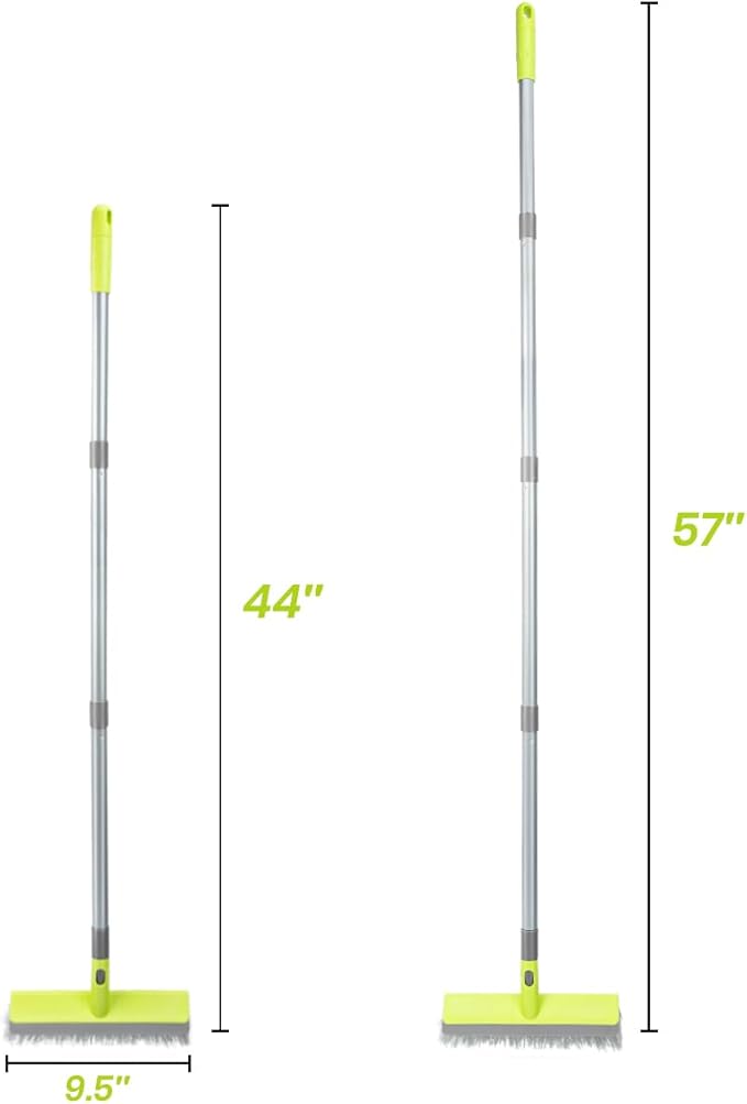 Floor Scrub Brush 2 in 1 Scrape and Stiff Bristle Deck Brush for Cleaning Concrete, Patio, Garage, Kitchen, Carpet and Bathroom 57" Long Handle-Ruum Studio Home