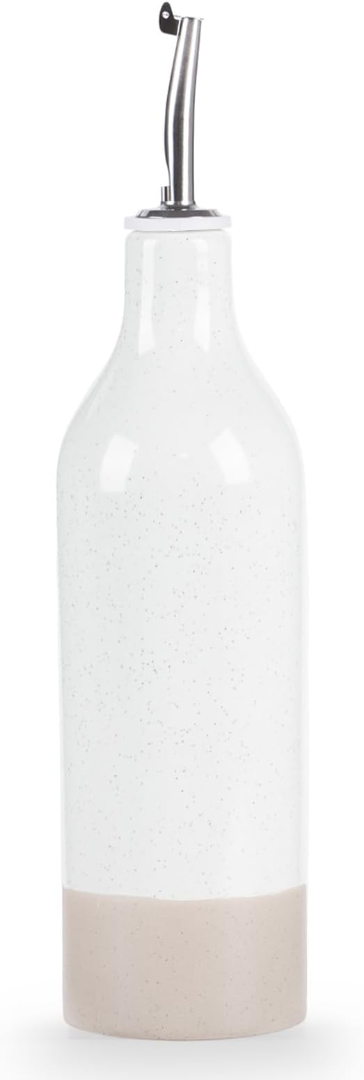 famiware Milkyway 16oz Ceramic Olive Oil Dispenser Bottle, 1 Piece Oil Dispenser for Kitchen with Stainless Steel Pourers, Suitable for Storage Vinegar, Soy Sauce, Coffee Syrup, Liquids, White-Ruum Studio Home