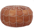 Stuffed Arch Design Moroccan Leather Pouf Ottoman, Handmade, Pre-Filled, 100% Genuine Leather, 14” Height x 22” Diameter – Boho Chic Footstool & Living Room Décor (Dark Tan)-Ruum Studio Home