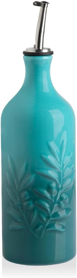 Sweejar Ceramic Olive Oil Dispenser Bottle, 20 Oz Relief Design EVOO Oil and Vinegar Dispensing Bottle with Spout for Kitchen, Set of 1 (Gradient Blue)-Ruum Studio Home
