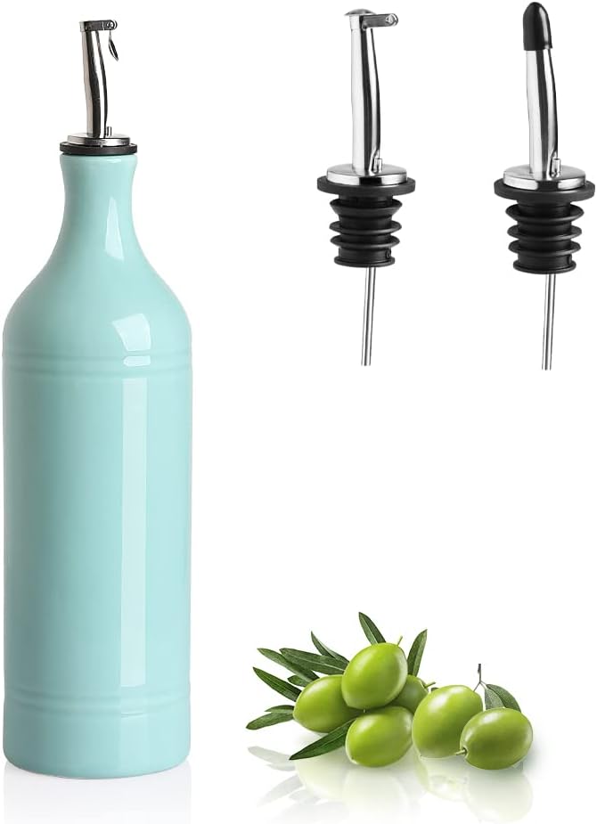Sweejar Large Ceramic Olive Oil Dispenser Bottle, Opaque Oil Cruet Protects Oil to Reduce Oxidation, Suitable for Storage Oil, Vinegar, Soy Sauce & Other Liquids, Pack of 1, 24 Fl Oz (Turquoise)-Ruum Studio Home