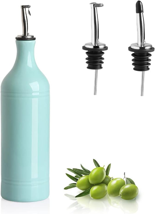 Sweejar Large Ceramic Olive Oil Dispenser Bottle, Opaque Oil Cruet Protects Oil to Reduce Oxidation, Suitable for Storage Oil, Vinegar, Soy Sauce & Other Liquids, Pack of 1, 24 Fl Oz (Turquoise)-Ruum Studio Home