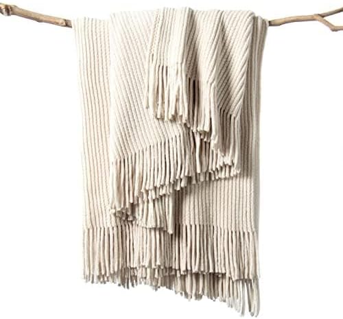lifein Throw Blanket for Couch, Soft Boho Decor Bed Throw,Cozy White Chenille Knitted Small Farmhouse Lightweight Throw for Spring(White/Cream,60 * 80")-Ruum Studio Home
