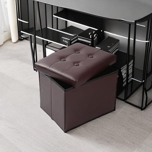 ALASDO Brown Leather Storage Ottoman Footrest Stool, 17x13x13inches, Modern Style-Ruum Studio Home