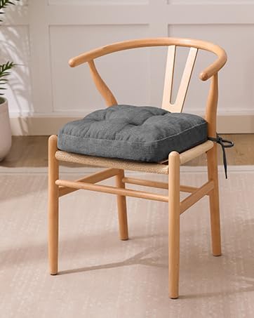 Chair Cushions for Dining Chairs, Dining Chair Cushions, Tufted Indoor Chair Pads with Ties & Non Slip Backing, Seat Cushions for Kitchen Chairs 16.5” x 16.5” x 3.5”, Set of 6, Grey-Ruum Studio Home