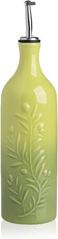 Sweejar Large Olive Oil Dispenser Bottle with Spout, 24 Oz Ceramic Oil Dispenser for Kitchen, Relief Opaque Oil Cruet, Oil Container for Cooking, EVOO, Avocado Oil, Vinegar, Pack of 1(Gradient Green)-Ruum Studio Home