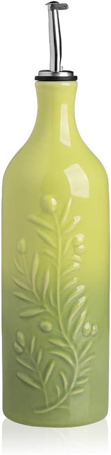 Sweejar Large Olive Oil Dispenser Bottle with Spout, 24 Oz Ceramic Oil Dispenser for Kitchen, Relief Opaque Oil Cruet, Oil Container for Cooking, EVOO, Avocado Oil, Vinegar, Pack of 1(Gradient Green)-Ruum Studio Home