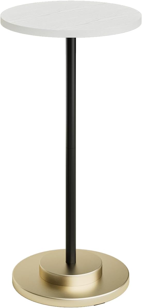 Masupu Drink Table, Round Side Table for Small Spaces, Pedestal Side Table, Small End Table with Metal Base, for Living Room, Bedroom, Bathroom, White-Ruum Studio Home