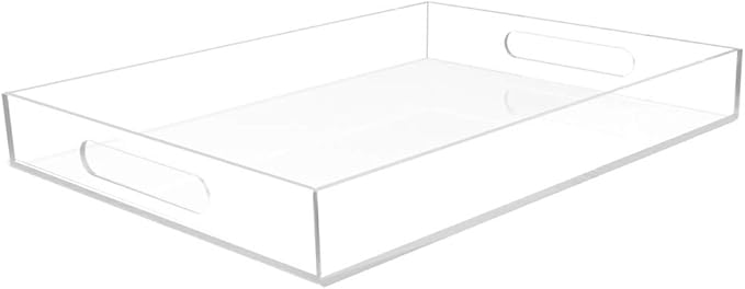 Clear Acrylic Serving Tray for Vanity, Bathroom, Outdoor, Food and Décor with Handles (Rectangle, Small)-Ruum Studio Home