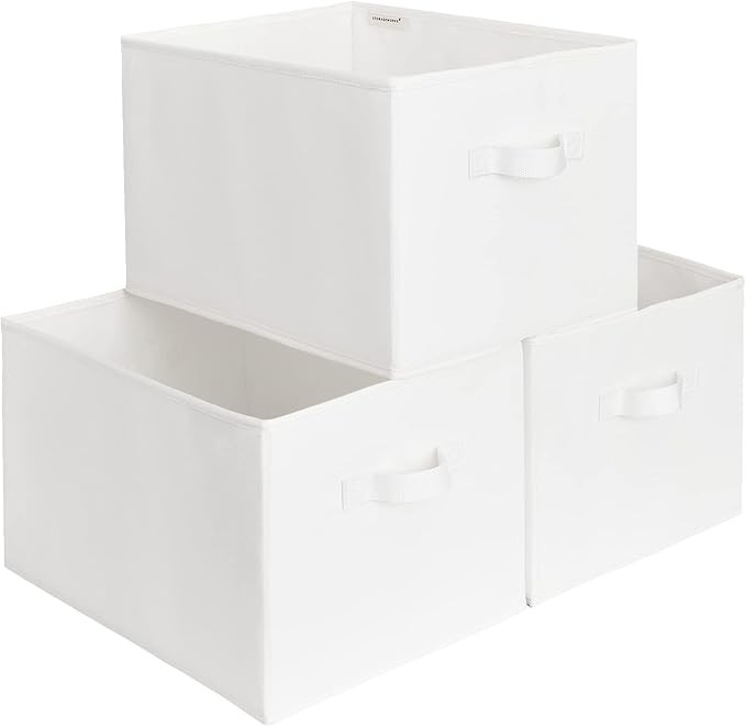 StorageWorks Storage Baskets for Shelves, Foldable Fabric Closet Storage Bins with Handles, Fabric Storage Bins Clothes Organizer, White, 3-Pack, Extra Large-Ruum Studio Home