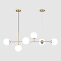 KCO Lighting Modern Globe Linear Chandelier 6 Light Milk Glass Chandeliers White and Gold Pendant Light Fixture Mid Century Rectangle Chandelier Brass Sputnik Island Lights for Kitchen-Ruum Studio Home