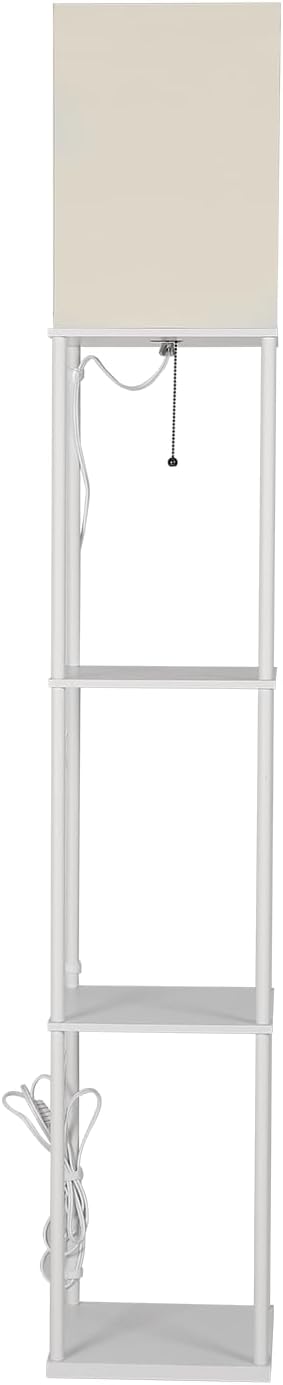 SUNMORY Shelf Floor Lamp with 3-Way Dimmable LED Bulb, Modern Square Standing Lamp with Shelves and White Shade, Corner Display Bookshelf Lamp for Living Room and Bedroom(White)-Ruum Studio Home