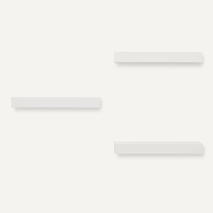 Amazon Basics Wood Floating Wall Shelves, Pack of 3, White, 15.8" x 5" x 1.8"-Ruum Studio Home