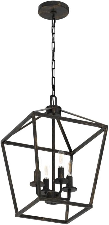 4 Light Chandelier Lighting, Industrial Ceiling Light Black Lantern with Brushed Gold, Geometric Metal Hanging Light Fixture with Adjustable Chain, E12 Base for Entryway Kitchen Island, Indoor Use-Ruum Studio Home