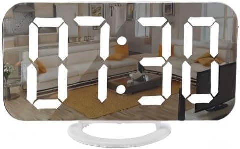 SZELAM Digital Clock Large Display, LED Electric Alarm Clocks Mirror Surface for Makeup with Diming Mode, 3 Levels Brightness, Dual USB Ports Modern Decoration for Home Bedroom Decor-White (001)-Ruum Studio Home