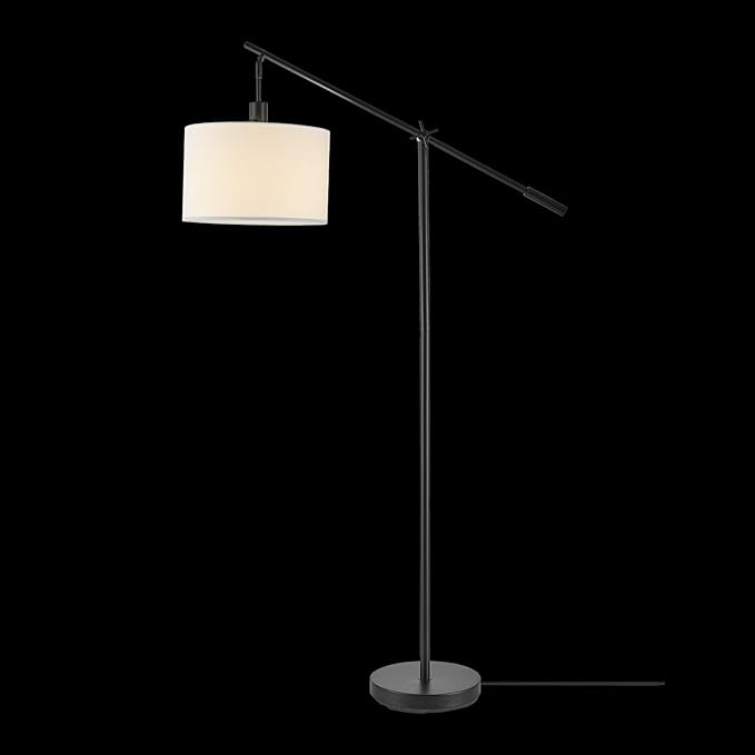 GLOBE Electric 67525 Avellino 66" Floor Lamp, Matte Black, White Linen Shade, Stepless Rotary Dimmer Switch on Socket-Ruum Studio Home