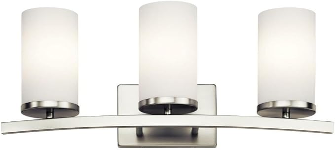 Kichler Crosby 23" Vanity Light in Brushed Nickel, 3-Light Contemporary Bathroom Light with Satin Etched Cased Opal Glass, (23" L x 8.75" H), 45497NI-Ruum Studio Home