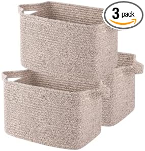 OIAHOMY Storage Basket, Woven Baskets for Storage, Cotton Rope Basket for toys,Towel Baskets for Bathroom - Pack of 3, Pure Brown-Ruum Studio Home