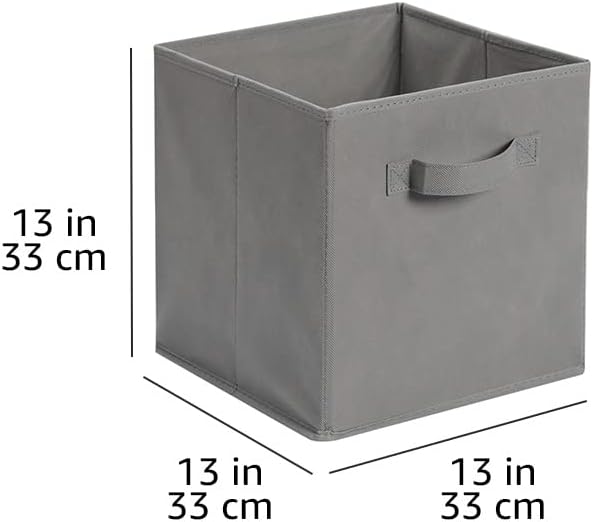 Amazon Basics Collapsible Fabric Storage Cube Bins Organizer with Handles, Sturdy, Gray, 13-x-13-x-13-inch, Pack of 6-Ruum Studio Home