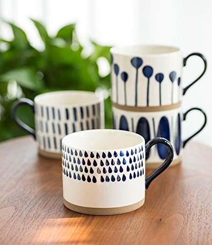 Koja 15 oz. Elegant Hand Painted Decorative Large Porcelain Ceramic Mug Set. 4 Decorative Mugs. Colorful Gift Pack. Impress & Entertain Family & Guests. Dishwasher Microwave Safe.-Ruum Studio Home