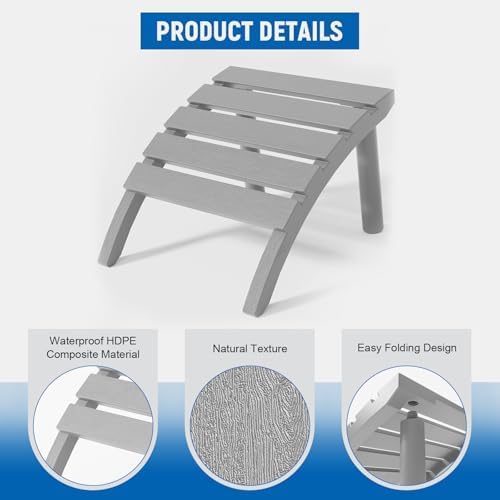 Adirondack Ottoman, All Weather Foot Rest for Adirondack Chair, HDPE Plastic Adirondack Footstool,Outdoor Footrest for Patio,Backyard, Lawn, Fire Pits,Grey-Ruum Studio Home