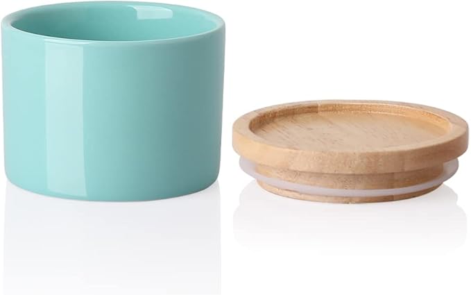 Sweejar Kitchen Canisters Ceramic Food Storage Jar, Stackable Containers with Airtight Seal Wooden Lid for Serving Ground Coffee, Tea, Sugar, Spice and More - 5 Fl Oz(Turquoise)-Ruum Studio Home