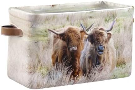 Highland Cows Storage Basket Cube Storage Bins Organizer Bag Collapsible Closet Shelf Baskets with handle for Baby Cloth Pet Toy Book 14.2×10.2×8.3 IN-Ruum Studio Home
