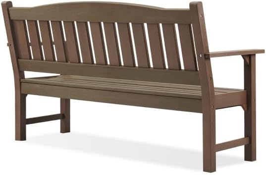 Psilvam 3-Person Outdoor Memorial Bench, All-Weather Poly Lumber Garden Bench, Rot-Resistant Outdoor Patio Bench for Park,Porch,and Church(Brown)-Ruum Studio Home