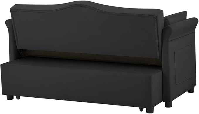 57-Inch Velvet Full Size Sleeper Sofa Couch with Pullout Bed,Convertible Pull Out with Golden Decorative Strip and Adjustable Backrest for Small Spaces,Apartment, Guest Room, RV (Black)-Ruum Studio Home