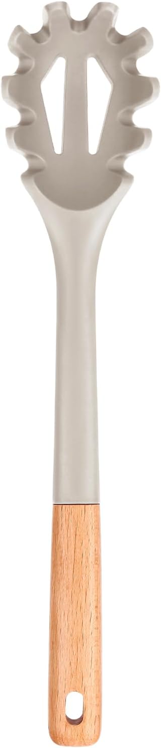 Silicone Pasta Fork, Kitchen Heat Resistant Noodle Spoon Server, BPA Free Spaghetti Strainer,12.8 inch (Khaki)-Ruum Studio Home