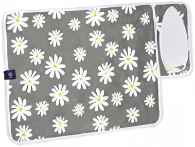 Encasa Homes Ironing Mat/Pad (Small 28"x20") with 3mm Padding & Silicone Iron Rest for Steam Pressing on Tabletop or Bed - Heat Resistant, Portable, Quilting & Travel Blanket - Daisy Grey-Ruum Studio Home