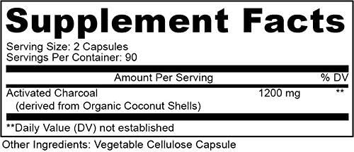 Activated Coconut Charcoal 1200mg, 180 Capsules - Pills for Digestive System, Bloating, Vegan (1bottle)-Ruum Studio Home