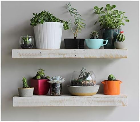 Urban Legacy Reclaimed Barnwood Planks | Floating Shelves for Wall w/Flush Mount Shelf Bracket Set Included | Set of 2 (White Wash, 24" x 7 "x 2")-Ruum Studio Home