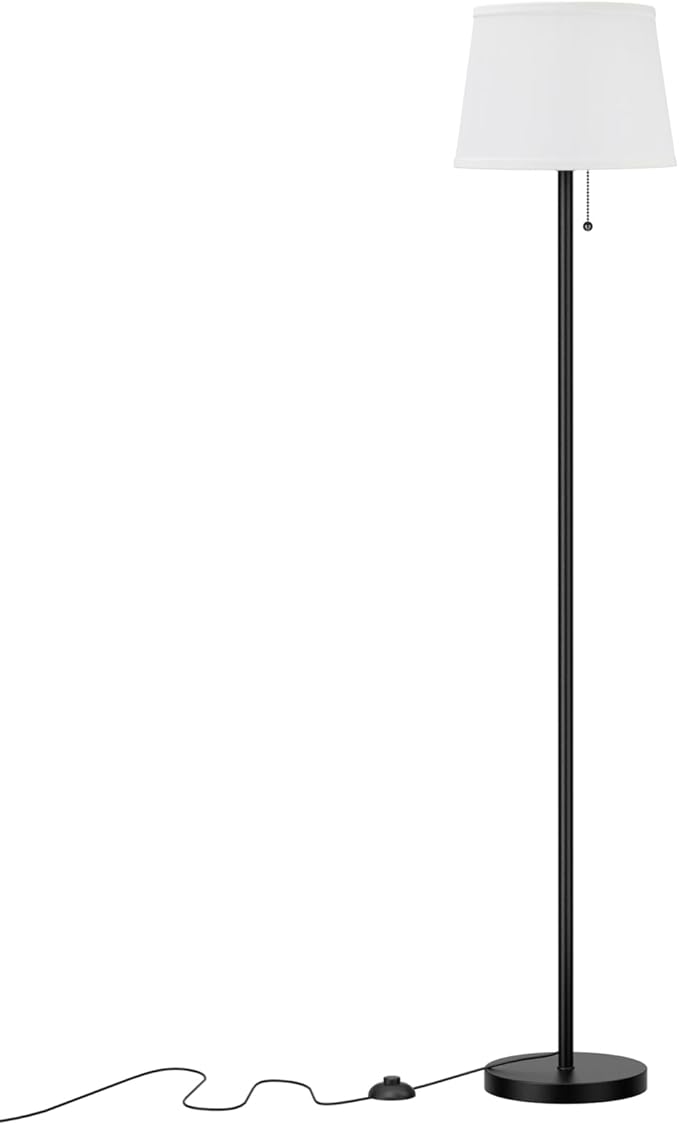 Modern Floor Lamp with Adjustable Brightness, Remote Control, Black, LED Bulbs, White Shade, Foot Switch, Easy Assembly-Ruum Studio Home