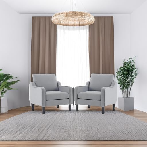 VINGLI Modern Accent Chairs Set of 2, Grey Living Room Chairs Comfy Armchair for Bedroom, Upholstered Sofa Chair Reading Chair for Small Spaces, Apartment, Waiting Room-Ruum Studio Home