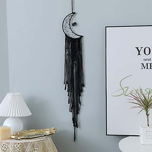 MOONFLY Black Moon Dream Catcher with Handmade Crystal Stone Design Woven Cotton Dream Catchers Boho Macrame Wall Hanging Home Decoration Ornament Craft Gift (Black Crystal Stone Moon)-Ruum Studio Home